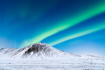 Aurora Borealis. Northern lights and clear skies. Nature. Scandinavian countries. Snow and ice on...