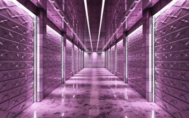 Fototapeta premium Neon corridor with white walls in light purple style. Vector illustration of a neon scene.