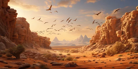 Foto op Canvas Birds in flight over a desert cave landscape © Putra