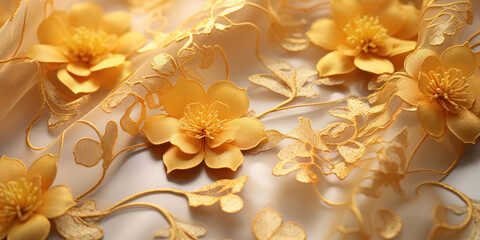 Floral-patterned gold lace fabric