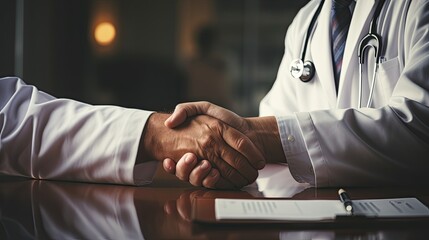 Hand checking between doctoe and patient in hospital