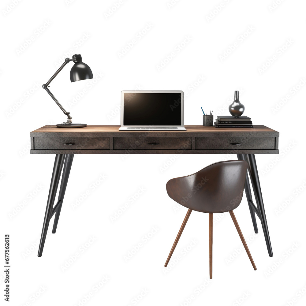 Poster computer desk isolated on transparent background