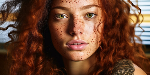 Fototapeta premium Freckled and Fearless: Portrait of a Young Confident Woman