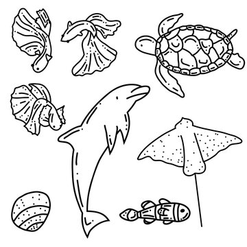 Hand drawn of ocean animals, vector illustration art.