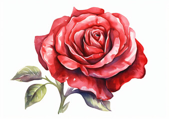 Watercolor Red Rose Clipart isolated on white background
