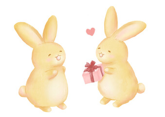 プレゼントを渡すウサギ