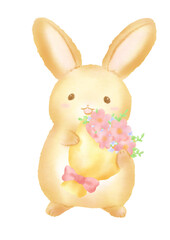花束を贈るウサギ
