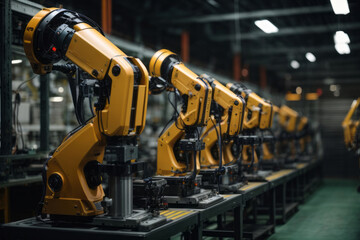 The futuristic robotic arms working on the assembly of the techniques