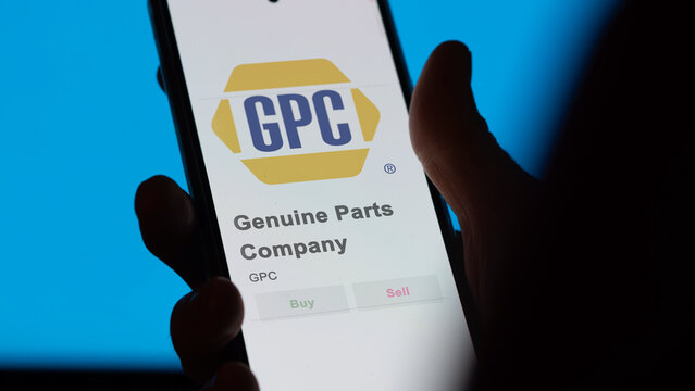 November 13th 2023. Atlanta, Georgia. The logo of Genuine Parts Company on the screen of an exchange. Genuine Parts Company price stocks, $GPC on a device.