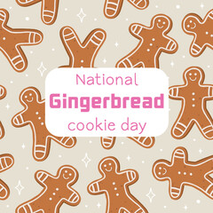National Gingerbread Cookie Day postcard. Greeting card with gingerbread cookies. November 21. Vector.