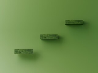 3D Minimal green background with green steps with copy space. Concept of green business, sustainable future, green transition, success, business growth, business opportunity. 3D render