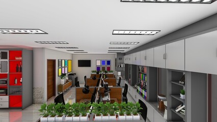Office interior architectural space photography. 3D Rendering