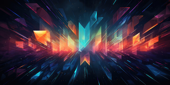 Dynamic, colorful geometric patterns set in a space scene