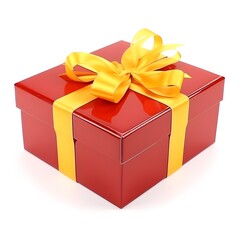 Red christmas gift box with yellow bow isolated on white