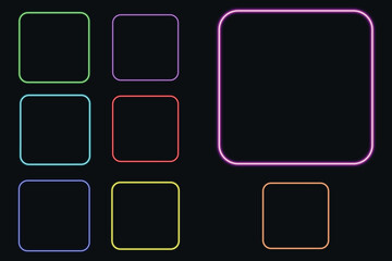 Set of neon light square frames