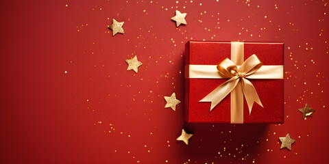 Christmas mockup template with red present on simple background