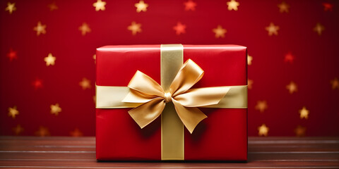 Red christmas present on simple new year background