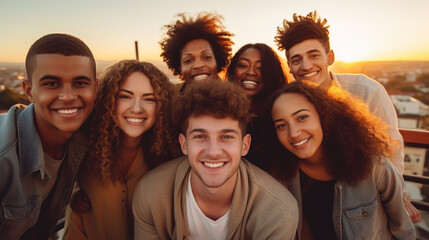 Group of young friends from different races and ethnicities who promote racial diversity and reject any form of discrimination - Powered by Adobe