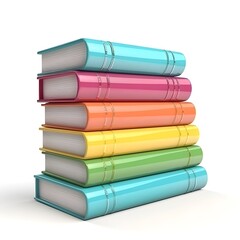 Stack of colorful books on white background