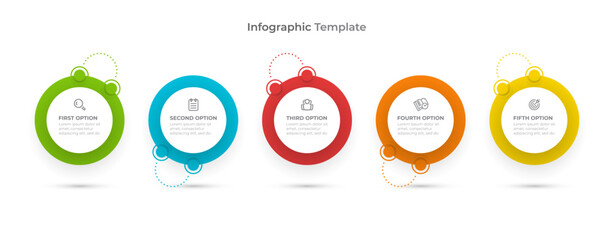 Modern Infographic elements. Business processes with marketing icons and 5 options or steps. Vector illustration.