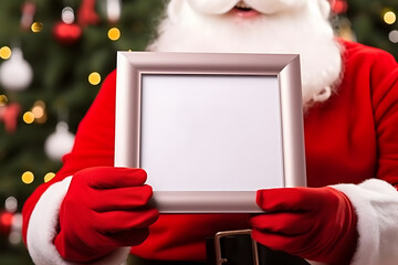 Empty photo frame in Santa hands