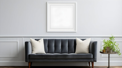 Frame mockup in modern classic living room interior background, 3D render, classic style sofa, green plants