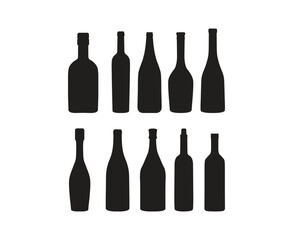 wine bottles silhouette set. various types of liquor ,alcohol ,champagne bottle 