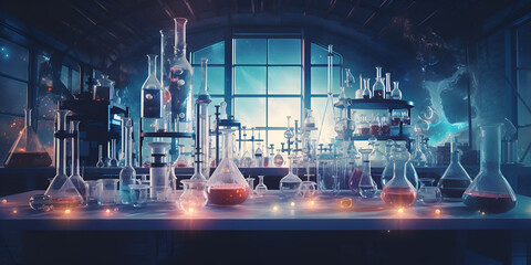 Chemical laboratory background Laboratory concept Dark Lab Image Lab with chemical instruments and reagents Ai Generative
 