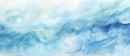 Fototapeta na wymiar The abstract watercolor illustration on the white paper background depicts a mesmerizing pattern of textures with a beautiful design that seamlessly blends the elements of water and sky cre
