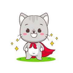 Cute Cat superhero cartoon character. Chibi Adorable animal concept design. Isolated white background. Vector art illustration.