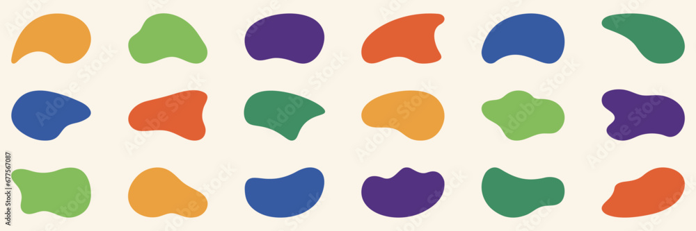 Aufkleber organic random irregular form. blob, color amoeba set. fluid amorphous shape collection. liquid roun