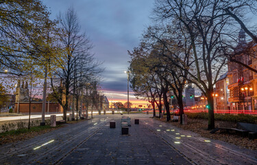 Autumn avenue in the centre of Szczecin,Poland