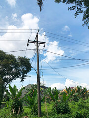 Obraz premium Power electric pole with line wire