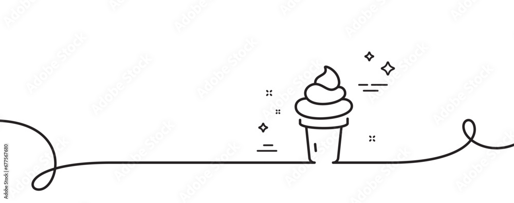 Aufkleber ice cream cone line icon. continuous one line with curl. vanilla sundae waffle cone sign. frozen sum