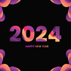 full color 2024 social media post new year with wave background