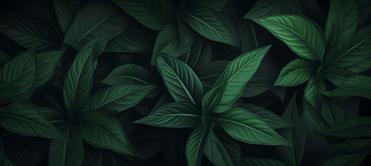 Fototapeta na wymiar Green leaves on the dark background
