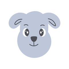 Cute puppy face vector illustration. Funny childish vector illustration of a gray dog with big eyes on white background. Character design. Hand drawn style