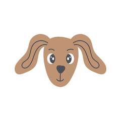 Brown dog head vector illustration. Cute cartoon spaniel puppy face on white background. Character design for kids, print, pets.