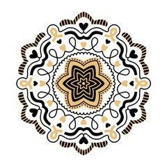 Mandala flower with black and gold colors. Luxury circle floral pattern. Yoga symbol. Decorative spiritual ornament. Vector illustration on white background