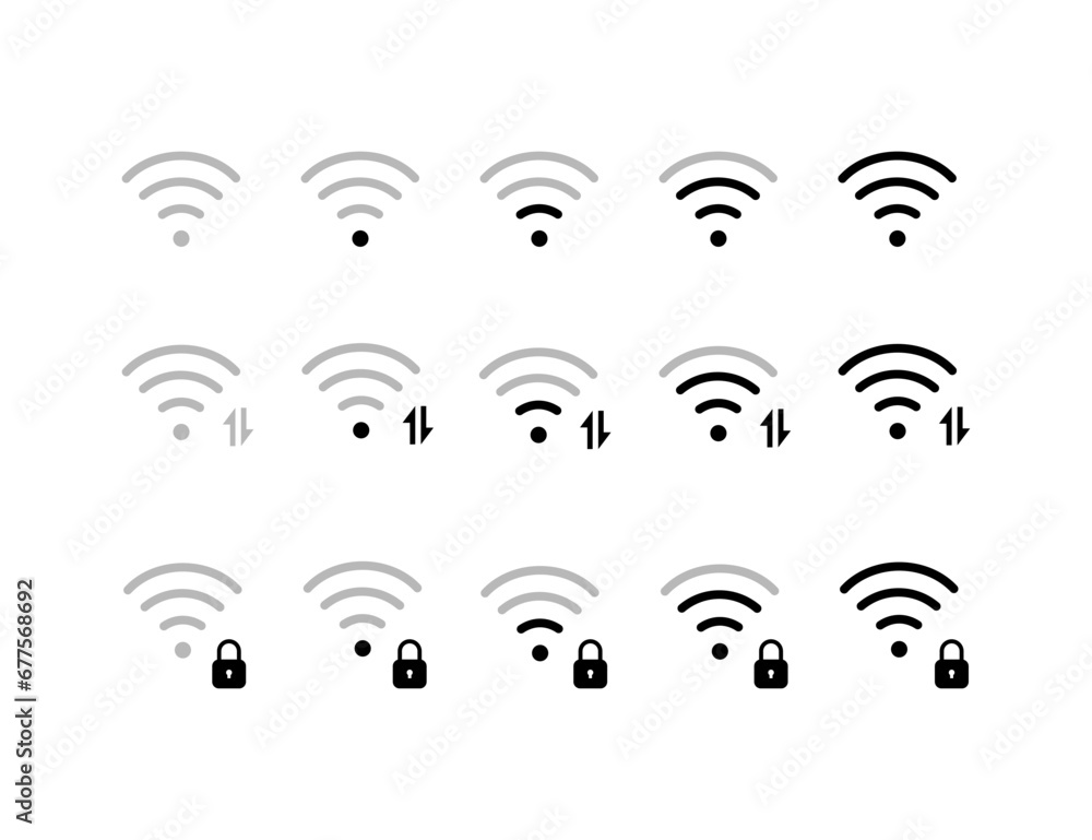 Poster wi-fi icons with different signal. linear, different wi-fi signal, isolated wi-fi icons. vector icon