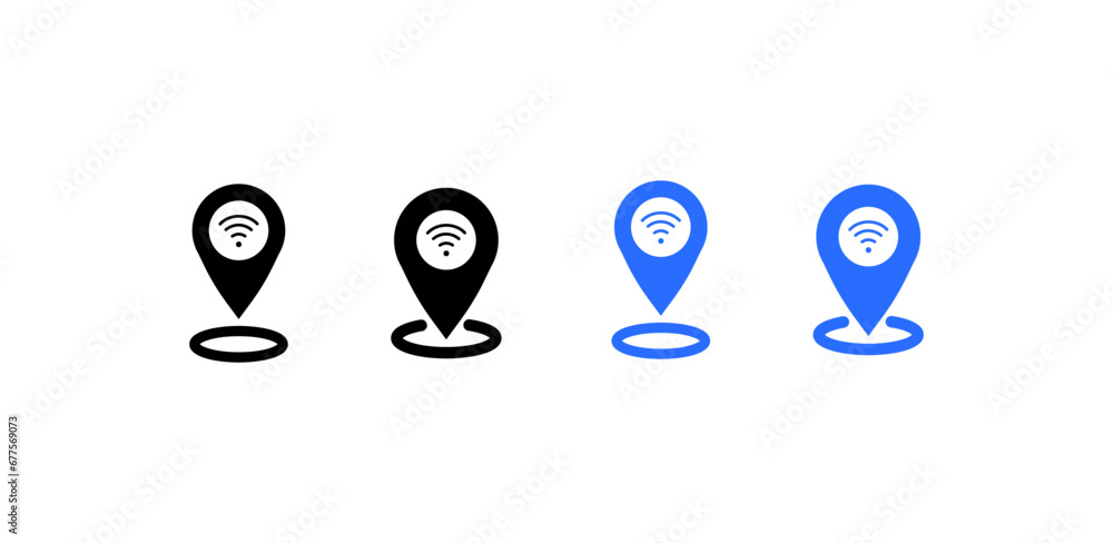 Poster wi-fi location markers. different styles, wi-fi geolocation points. vector icons