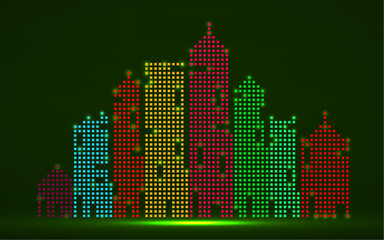 Silhouette cityscape. City Skyscrapers. Neon abstract futuristic city. Vector illustration