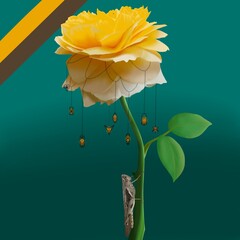 Yellow rose with grasshopper on teal backround
Digital drawing, made with Ibis Paint X