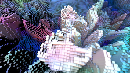 Abstract Perspective Top View Selected Focus White Blue Colorful 3d Landscape Geometric Waves Surface Grid Cubes