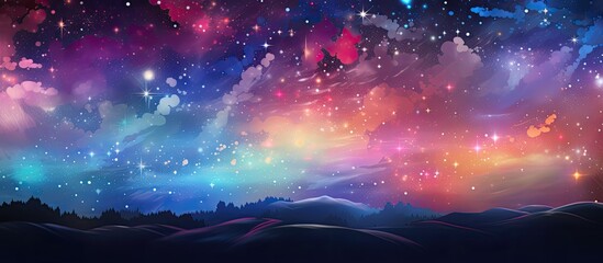 The abstract background design of the banner illustration showcases a mesmerizing blend of patterns textures and geometric shapes while the sky serves as a canvas for cascading waves of lig - obrazy, fototapety, plakaty