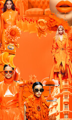 fashion moodboard, colors trends wallpaper. Hand made collage. Inspiration for designer, artist, fashion bloggers. Top color of the season Red Orange Design of collage made without ai generative