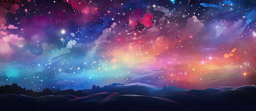 The abstract background design of the banner illustration showcases a mesmerizing blend of patterns textures and geometric shapes while the sky serves as a canvas for cascading waves of lig
