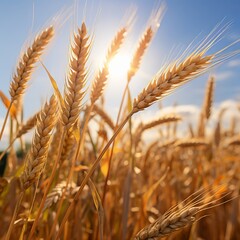 Fototapeta premium Free photo field with spikelets close up background with wheat spikelets