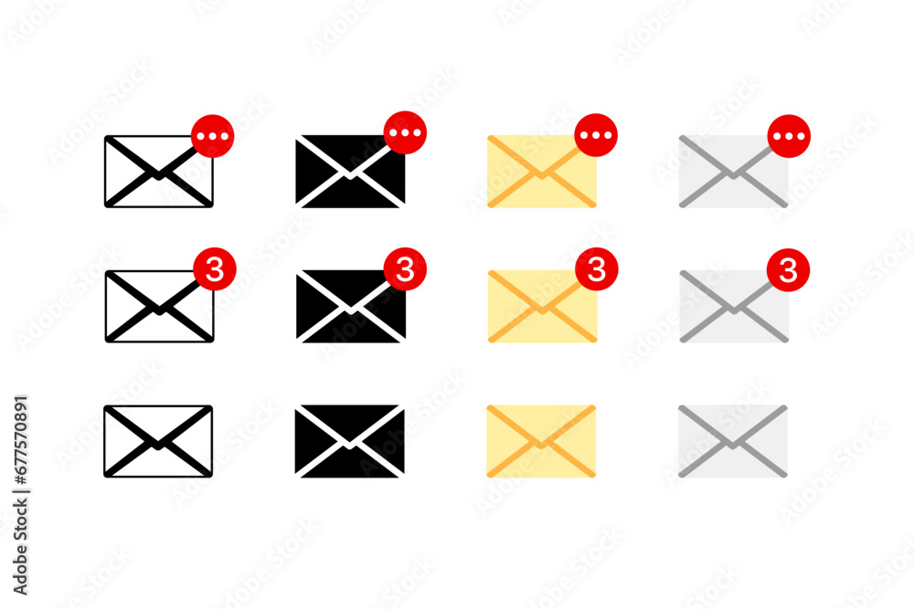 Poster envelope icons with messages. different styles, message envelopes, notification designs. vector icon