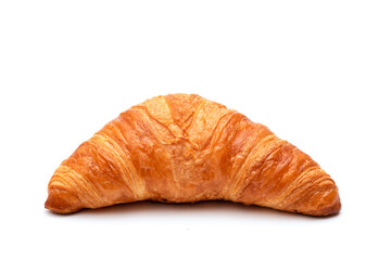 Crispy traditional croissant on a white background. Homemade baking - 677570883